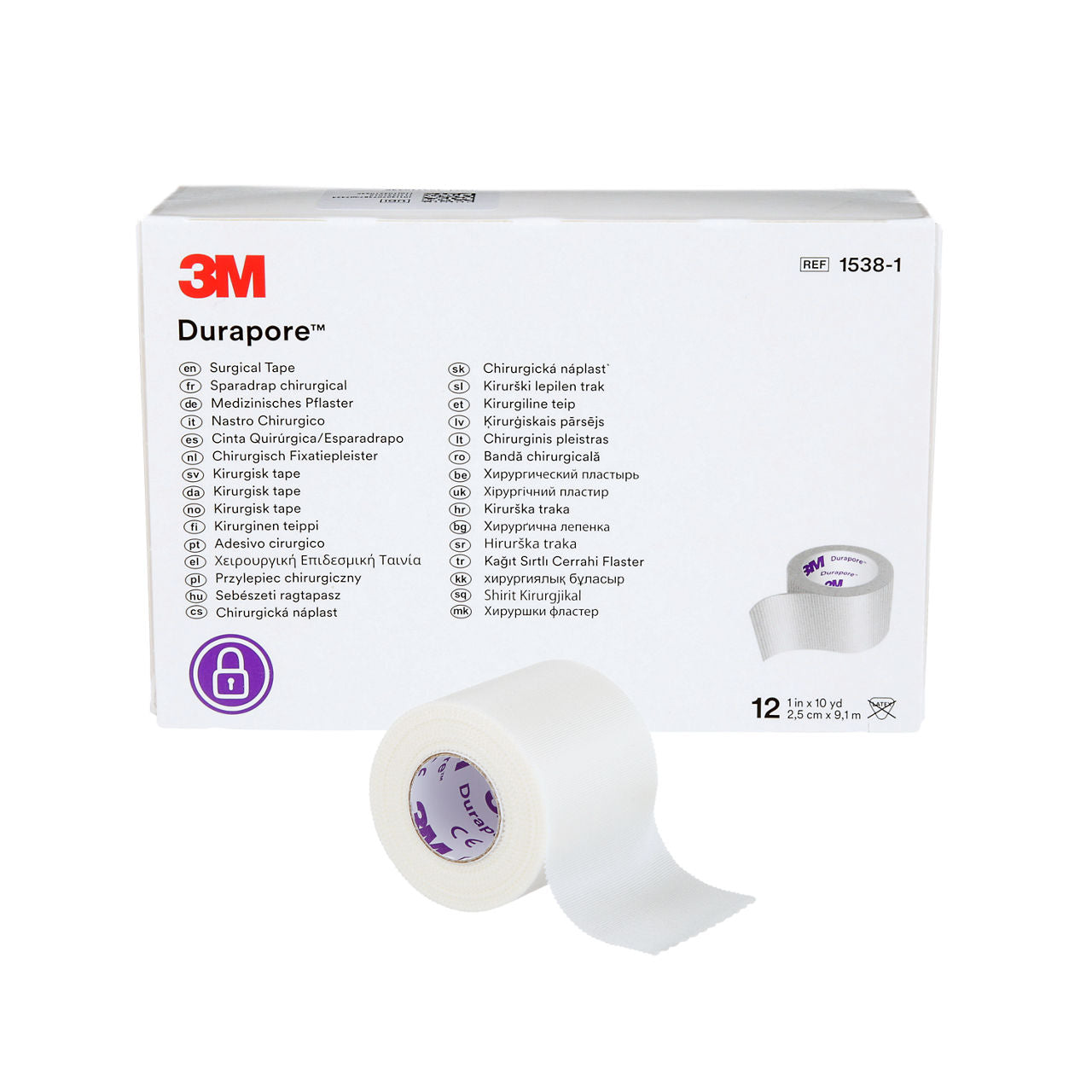 3M Durapore cinta quirúrgica 1538-1 de 2.5 cm x 9.14 m