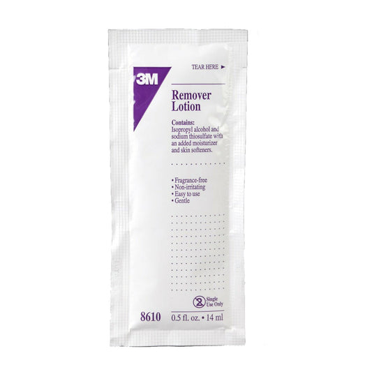 3M Remover Lotion 8610, sobre individual de 14 ml (0.5 fl oz) para retirar adhesivos y películas de la piel