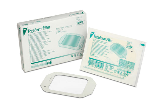 Caja 3M Tegaderm Film 1626W, apósito transparente 10 × 12 cm, 50 apósitos, sobre blanco