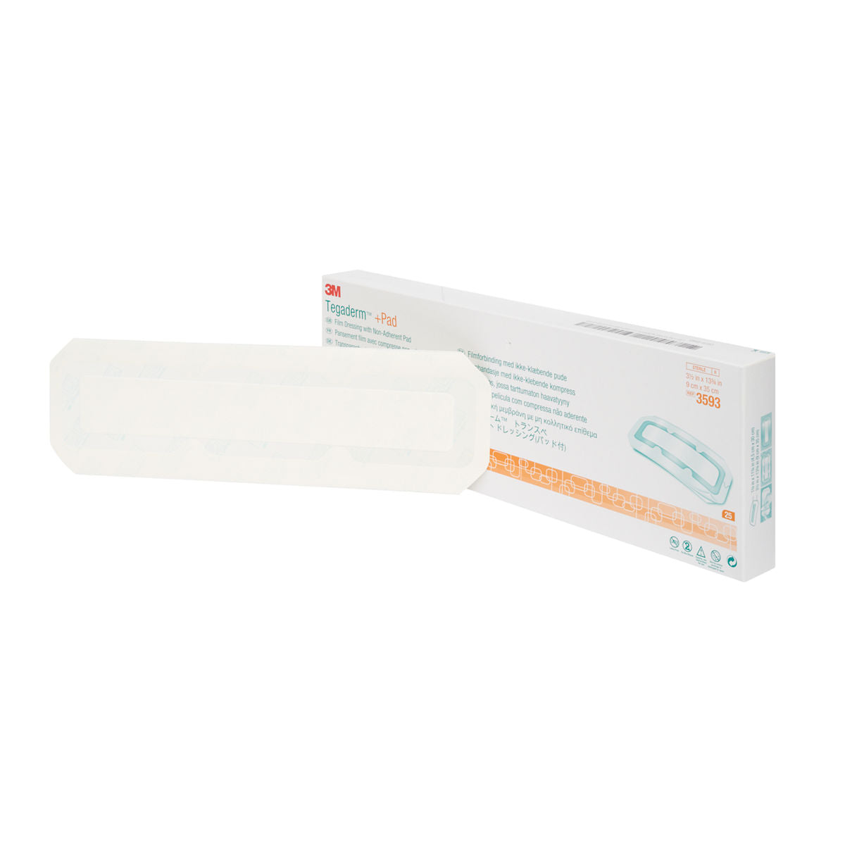 3M Tegaderm +Pad 3593, apósito de 9 x 35 cm, C/25