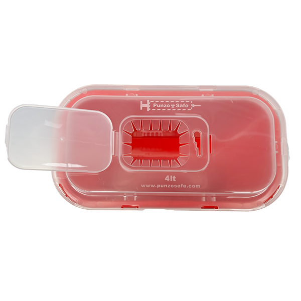 Tapa traslúcida Punzo Safe de 4 litros con separador de agujas y grabado 4 lt