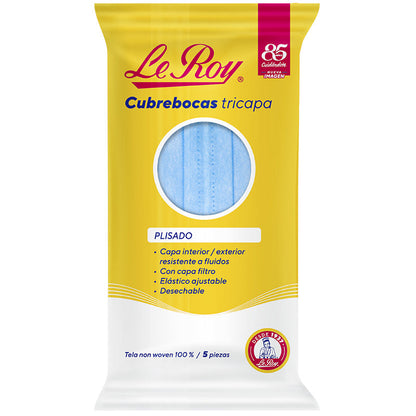 Le Roy CUBREBOCAS PLISADO AZUL 5 PZ