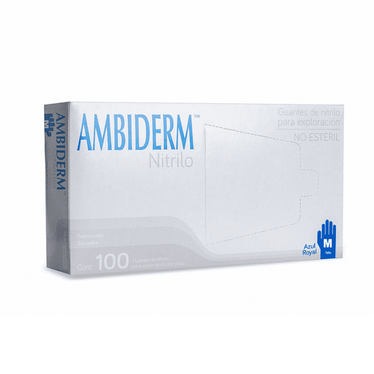 Caja Ambiderm Nitrilo azul royal talla mediana, 100 guantes