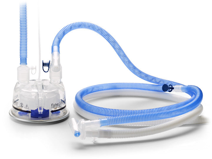 Circuito respiratorio infantil bicalentado Fisher & Paykel Evaqua 2 conectado a la cámara de humidificación de autollenado MR290