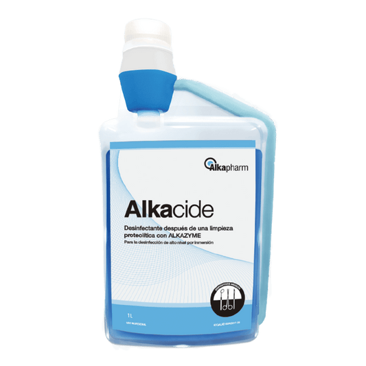 Alkapharm Alkacide, desinfectante de alto nivel en botella dosificadora de 1 L
