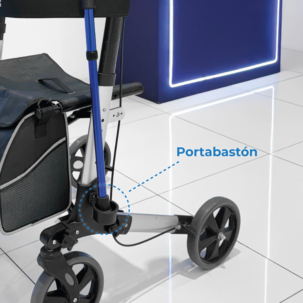 Portabastón y tubo azul de la andadera Handy AN01A