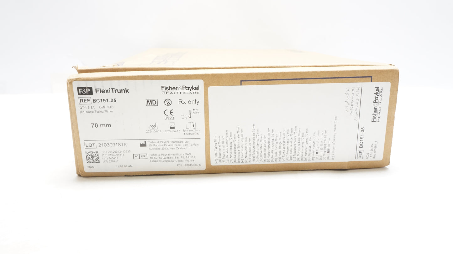 Fisher & Paykel BC191-05, tubo nasal FlexiTrunk para CPAP Bubble de 70 mm