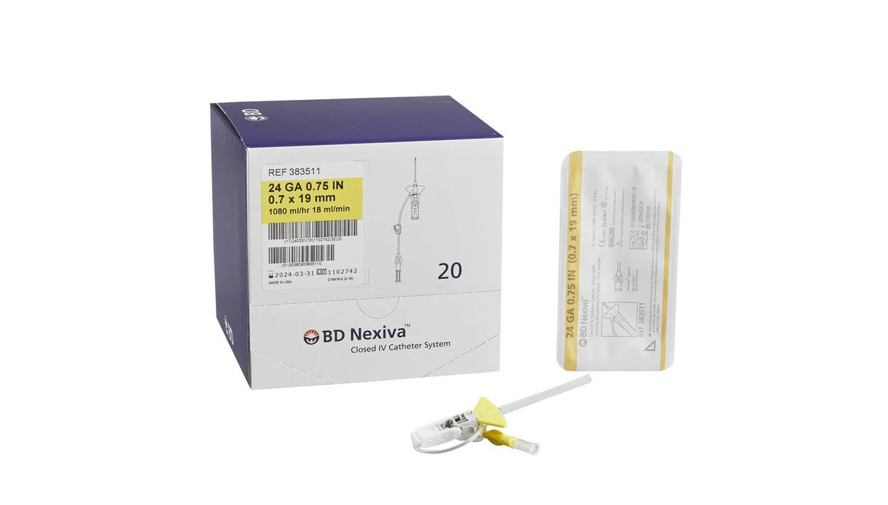 BD Nexiva 383511 catéter IV cerrado de puerto único 24G x 0.75 pulgadas