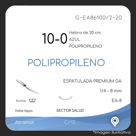 Atramat polipropileno USP 10-0 azul, doble aguja EA-8 de 8 mm, 20 cm
