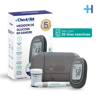 Kit glucómetro Checkatek GL582N negro con voz, con caja, medidor, estuche, pluma y tiras