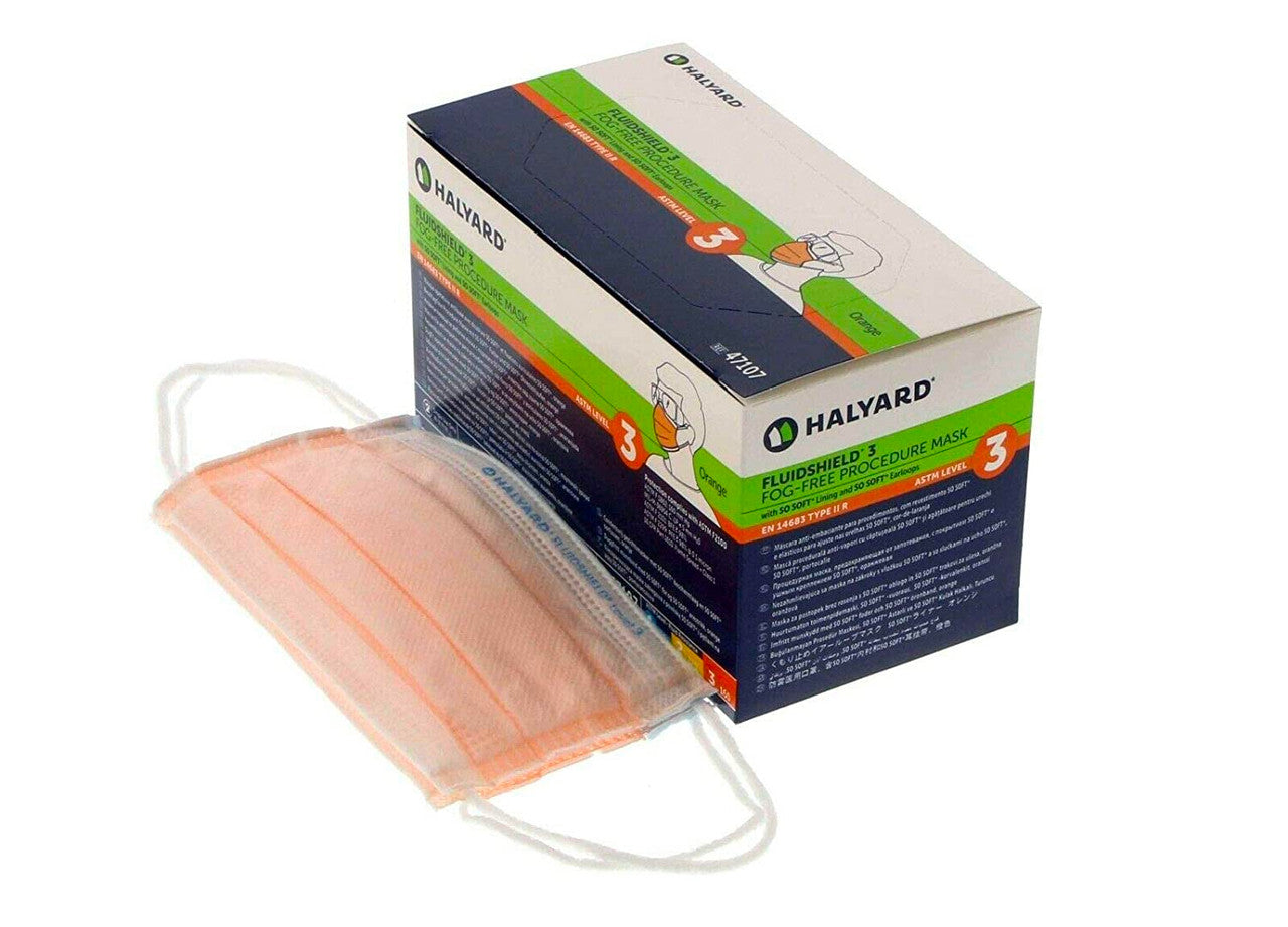Caja Halyard FluidShield 3 mascarilla de procedimiento naranja 47107