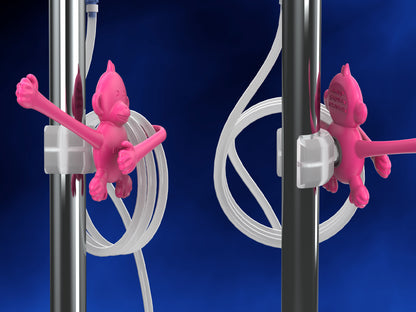 Neotech NeoHug N680A-C: changuito rosa con clip C sujeto a un poste de suero, brazos flexibles