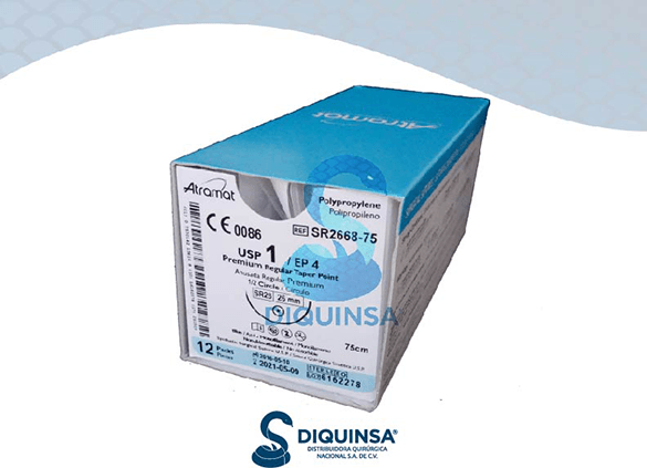 Atramat polipropileno USP 1 azul, aguja SR-26 de 26 mm, 75 cm
