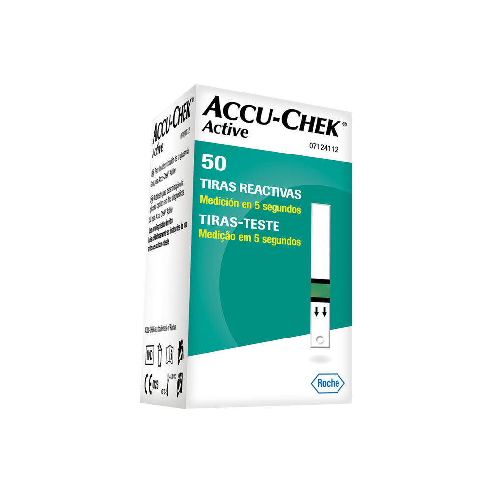 Caja Accu-Chek Active de Roche con 50 tiras reactivas para medir glucosa en sangre