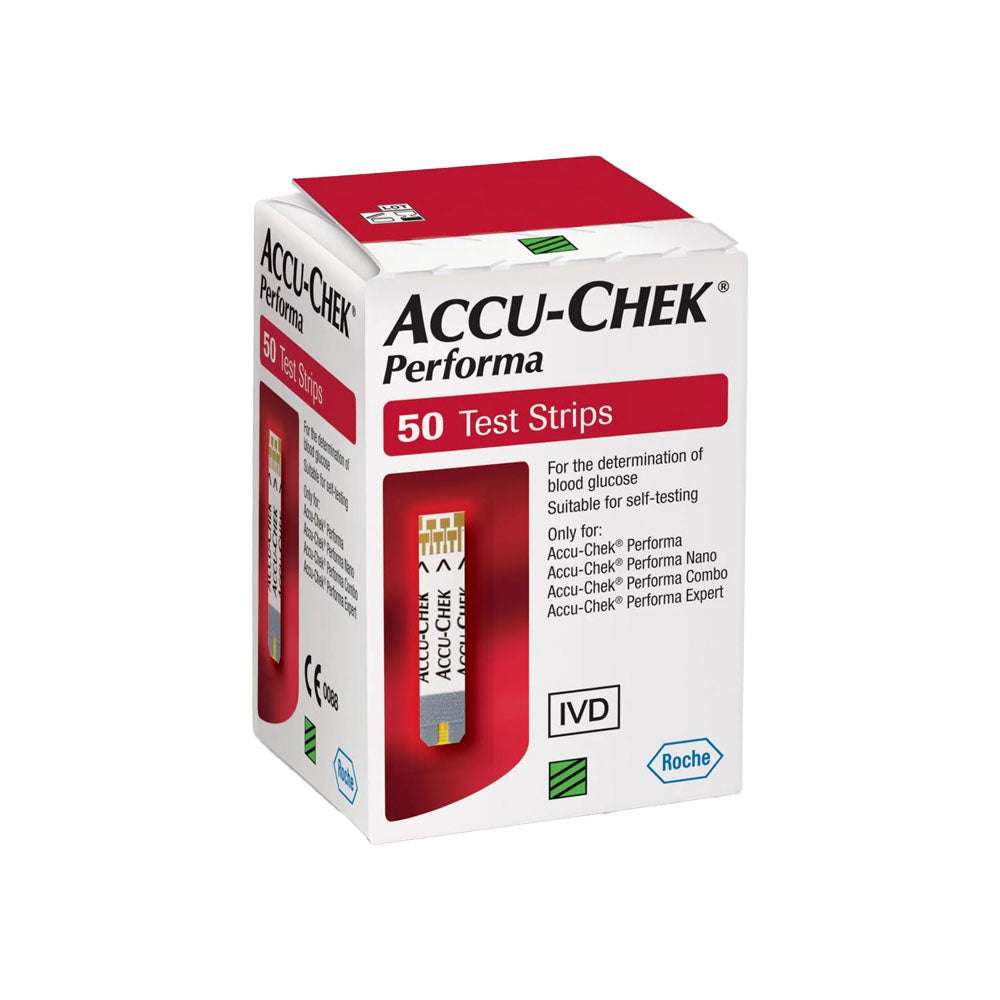 Caja Accu-Chek Performa de Roche con 50 tiras reactivas para medir glucosa en sangre