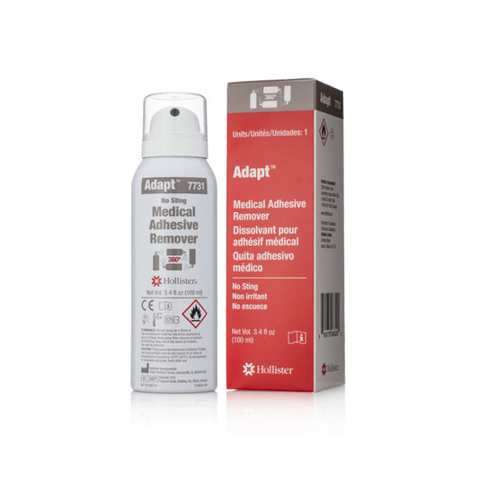 Hollister Adapt 7731 removedor de adhesivo médico en spray con caja sobre fondo blanco