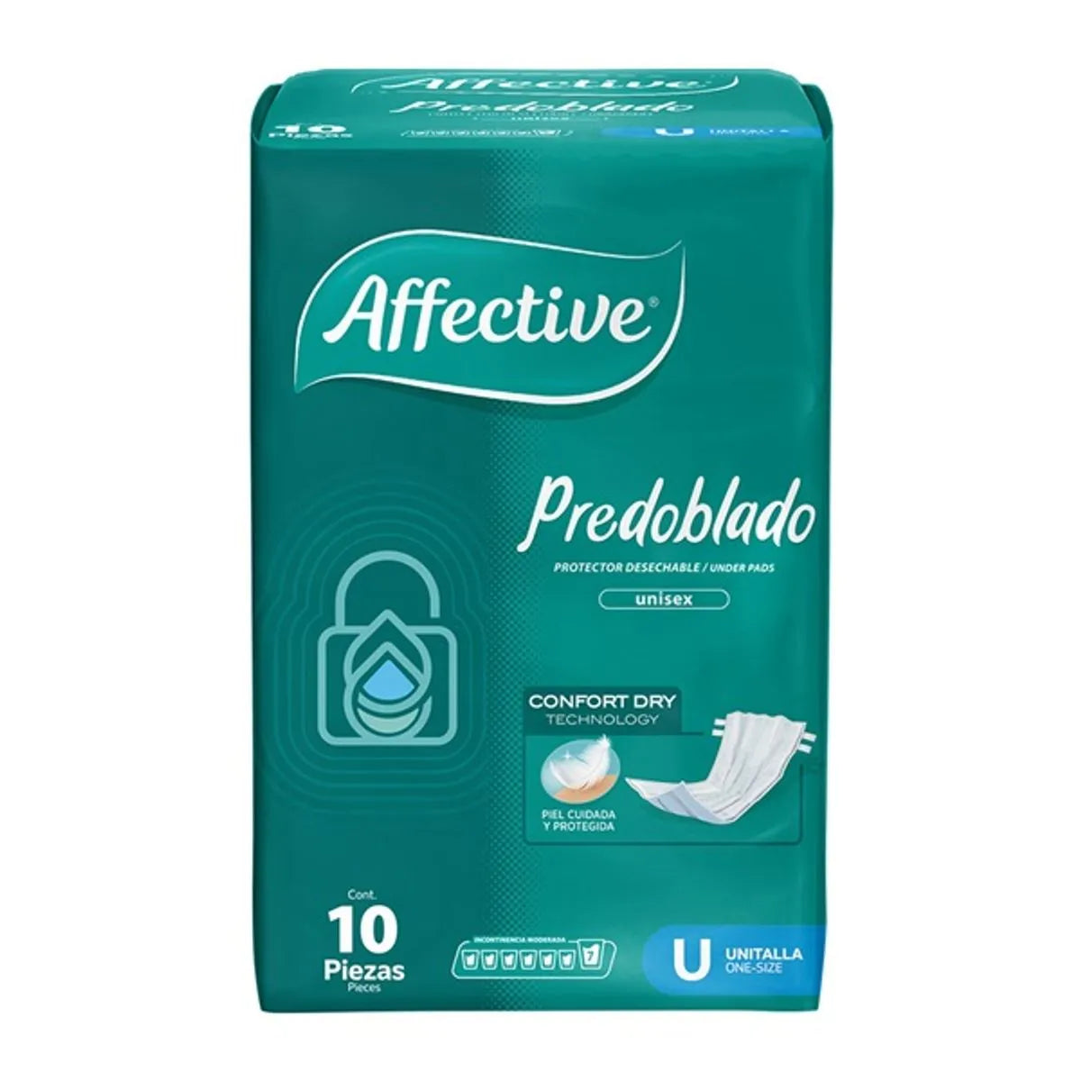 Pañal para adulto Affective Predoblado unitalla, paquete de 10 piezas