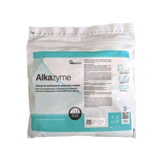 Alkazyme Alkapharm ALKE 158, detergente enzimático alcalino, 12 dosis hidrosolubles de 20 g