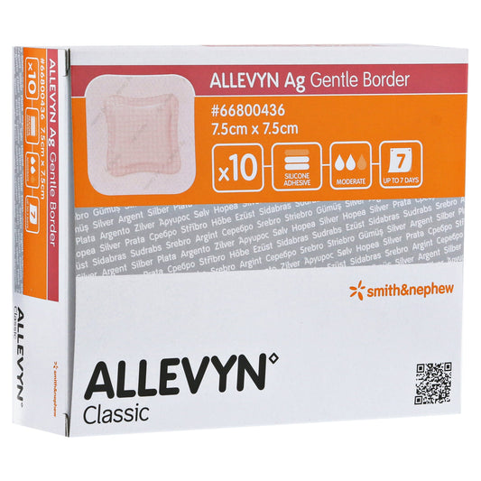 Allevyn Ag Gentle Border 7.5 cm x 7.5 cm 66800436, sobre fondo blanco