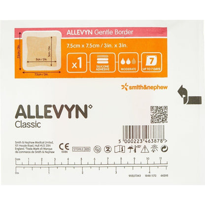 Allevyn Gentle Border 7.5 cm x 7.5 cm 66800269, sobre fondo blanco