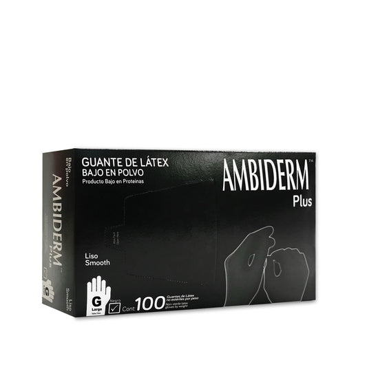 Caja Ambiderm Plus Negro de guantes de látex, talla G (grande), lisa, color negro, bajo en polvo, no estéril, contenido 100 por peso