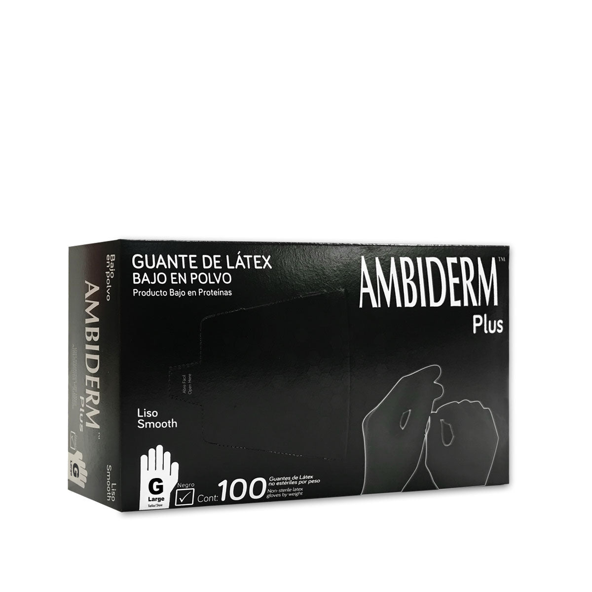 Caja Ambiderm Plus Negro de guantes de látex, talla G (grande), lisa, color negro, bajo en polvo, no estéril, contenido 100 por peso