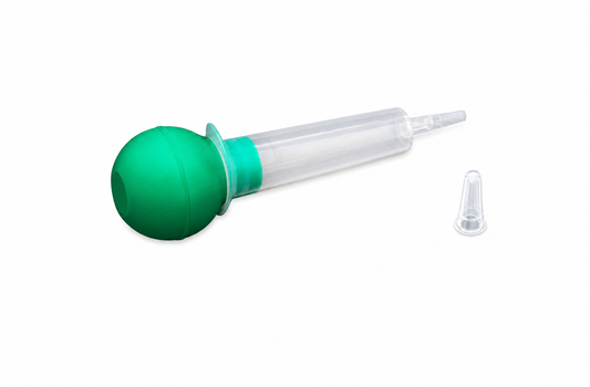 Amsino AS011 / AMS0102, jeringa asepto de irrigación de 60 ml con pera y protector de punta sobre fondo blanco