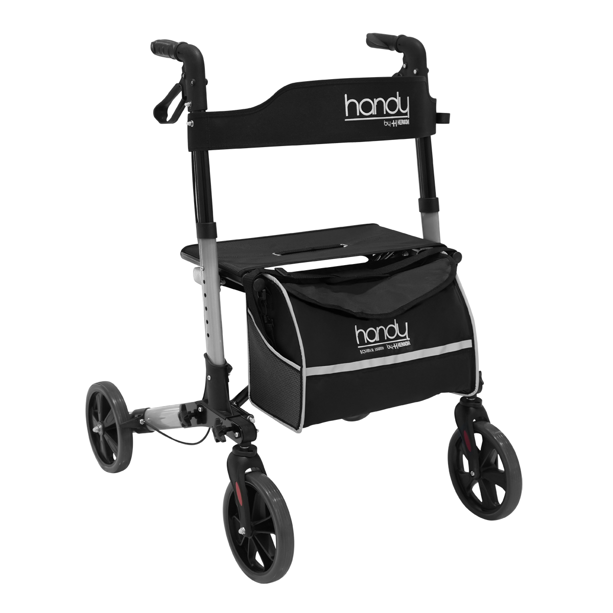 Andadera plegable Handy AN01 gris con asiento, respaldo, bolsa y ruedas