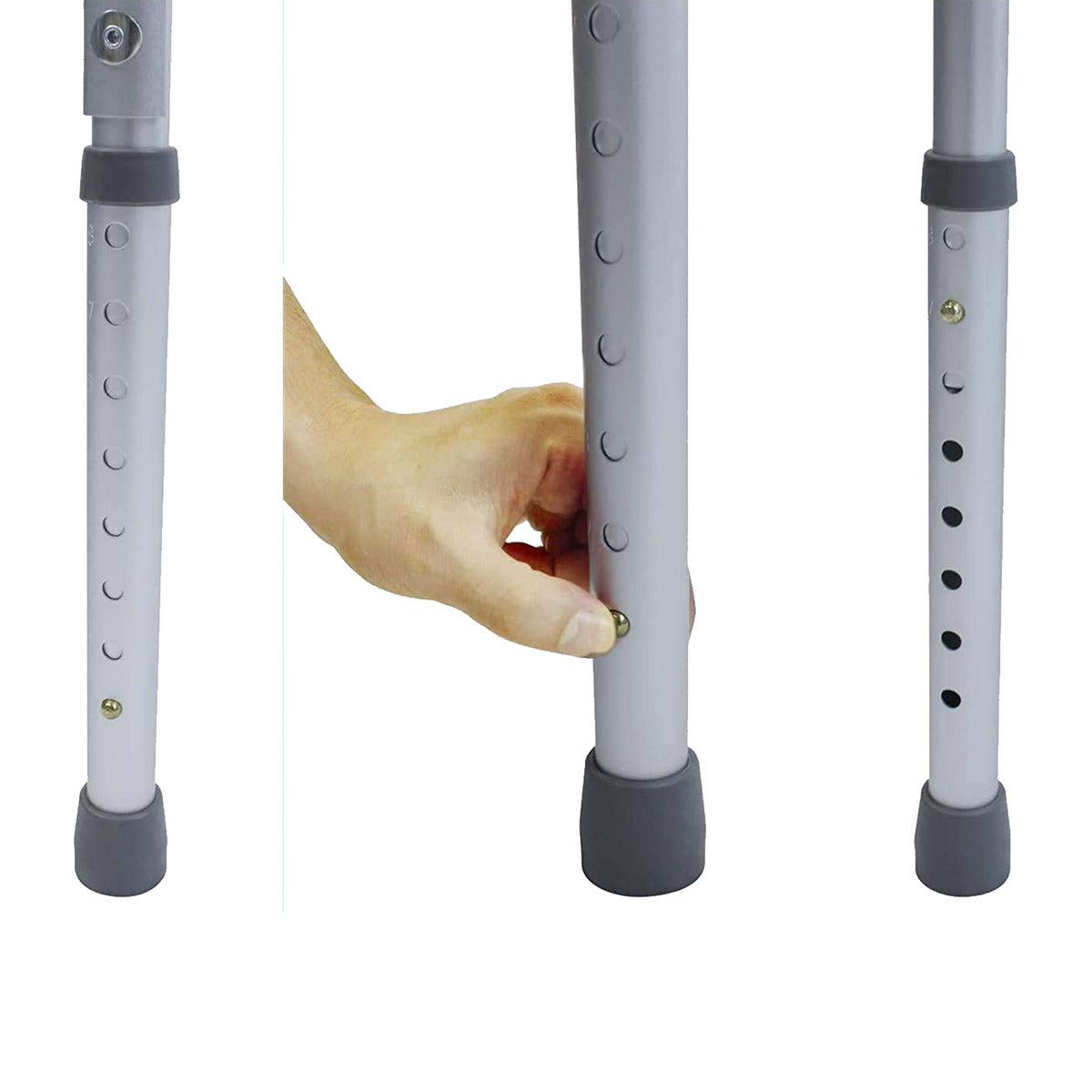 Detalle de los botones de altura en las patas de la andadera Handy AN02G