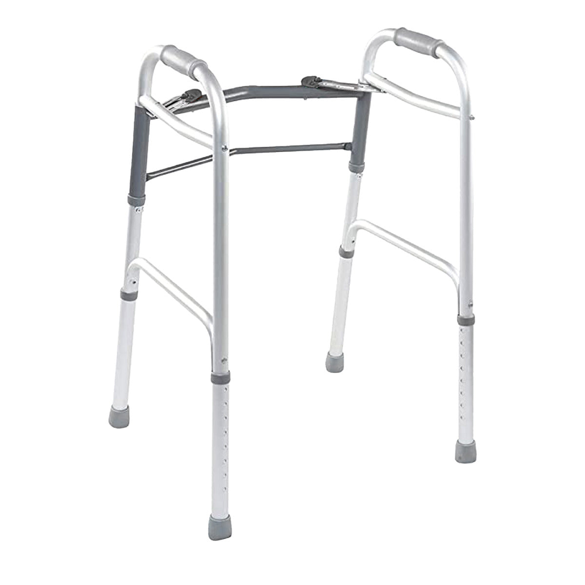 Andadera plegable gris Handy AN02G de dos botones, con cuatro apoyos y sin ruedas