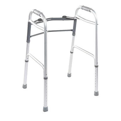 Andadera plegable gris Handy AN02G de dos botones, con cuatro apoyos y sin ruedas