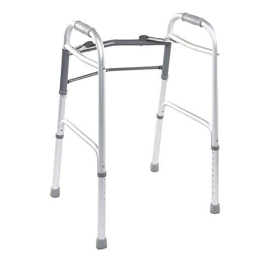 Andadera plegable gris Handy AN02G de dos botones, con cuatro apoyos y sin ruedas