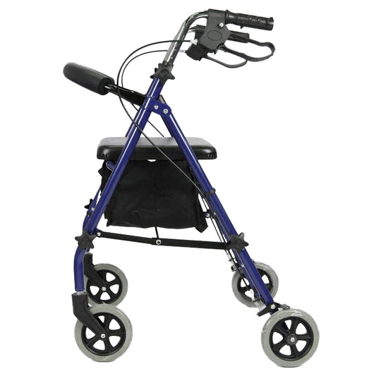 Andadera Handy AN06 de perfil, con asiento, bolsa y las ruedas de ese lado dentro del cuadro