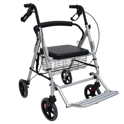 Andadera gris Handy AN10 de cuatro ruedas, con asiento, canastilla y frenos de mano