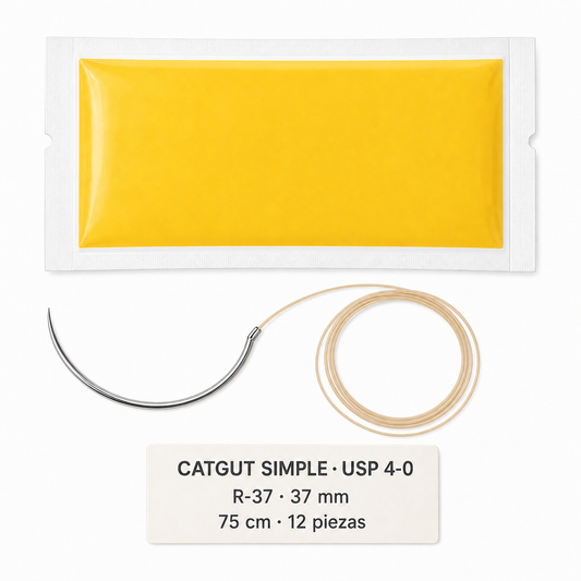 Imagen ilustrativa optimizada: Atramat Catgut simple USP 4-0 con aguja R-37 de 37 mm, 75 cm, 12 piezas, sobre fondo blanco