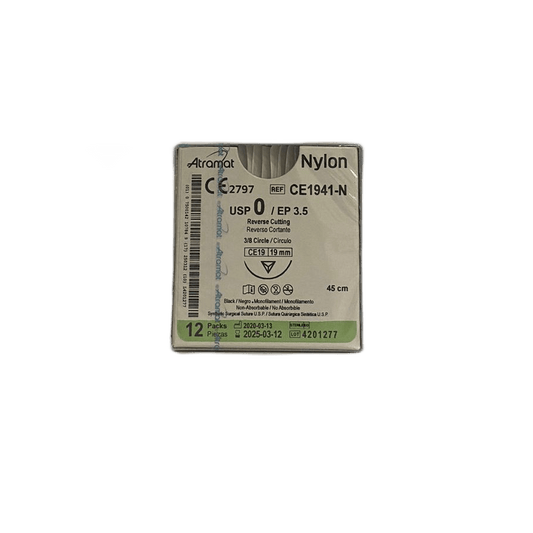 Atramat Nylon CE1941-N sutura no absorbible negra USP 0 de 45 cm con aguja CE19 de 19 mm