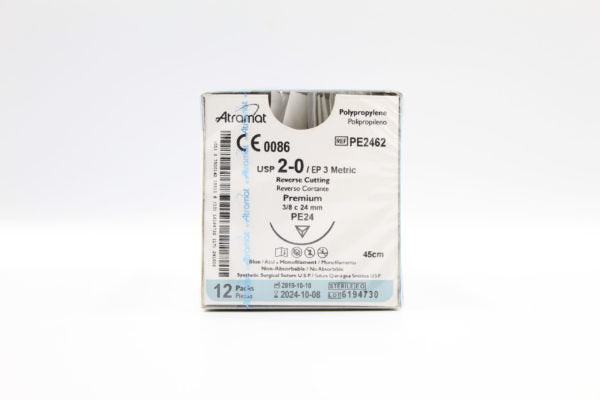 Atramat CE2462 sutura no absorbible de polipropileno azul USP 2-0 de 45 cm con aguja reverso cortante de 24 mm