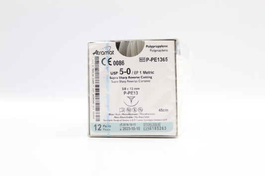 Atramat P-PE1365 sutura no absorbible de polipropileno azul USP 5-0 de 45 cm con aguja Supra Sharp de 13 mm