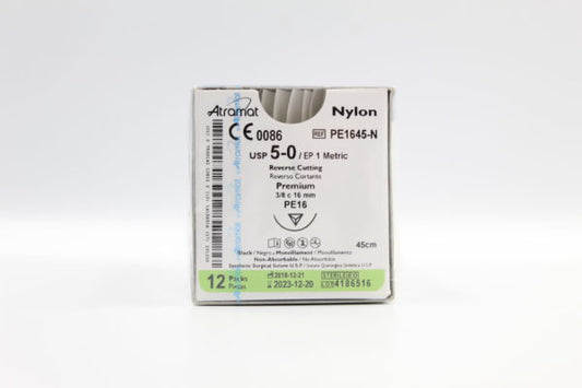 Atramat Nylon PE1645-N sutura no absorbible negra USP 5-0 de 45 cm con aguja reverso cortante de 16 mm