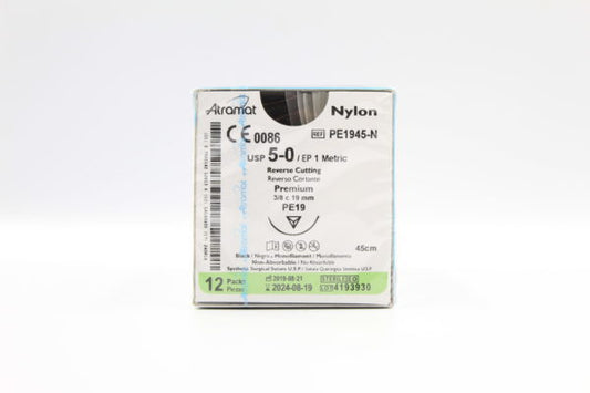 Atramat Nylon PE1945-N sutura no absorbible negra USP 5-0 de 45 cm con aguja reverso cortante de 19 mm