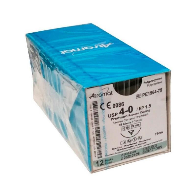Atramat PE1964-75 sutura de polipropileno USP 4-0, aguja CE19 de 19 mm y 75 cm