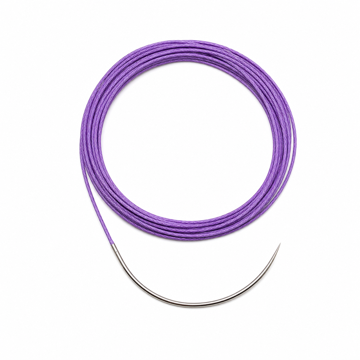 Imagen optimizada: Atramat PGA G3791 calibre 0, sutura violeta de 70 cm con aguja curva G37, presentación ilustrativa sobre fondo blanco