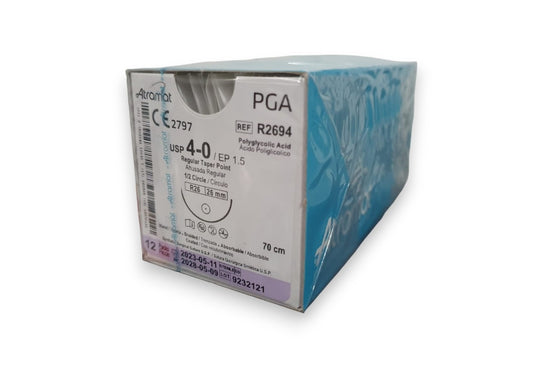 Sutura Atramat PGA R2694 calibre 4-0, 70 cm, aguja R26 de 26 mm