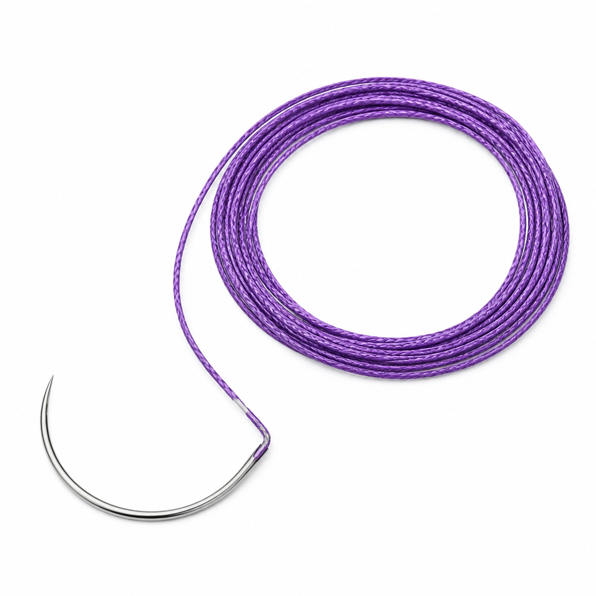 Imagen optimizada: Atramat PGA SR2692-75 calibre 2-0, sutura violeta de 75 cm con aguja SR26 curva, presentación ilustrativa sobre fondo blanco