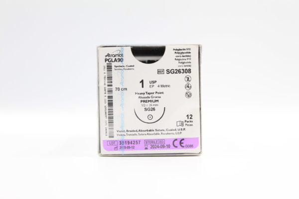 Atramat PGLA90 SG26308 sutura absorbible violeta USP 1 de 70 cm con aguja de 26 mm