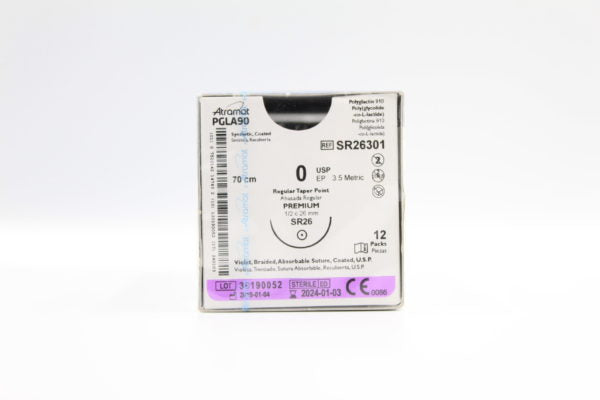 Atramat PGLA90 SR26301 sutura absorbible violeta USP 0 de 70 cm con aguja de 26 mm
