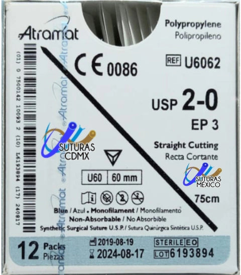 Atramat U-60 PU6062 polipropileno azul USP 2-0