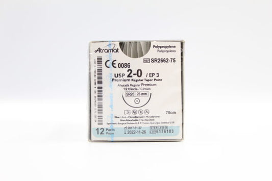 Atramat R2662-75 sutura no absorbible de polipropileno azul USP 2-0 de 75 cm con aguja de 26 mm