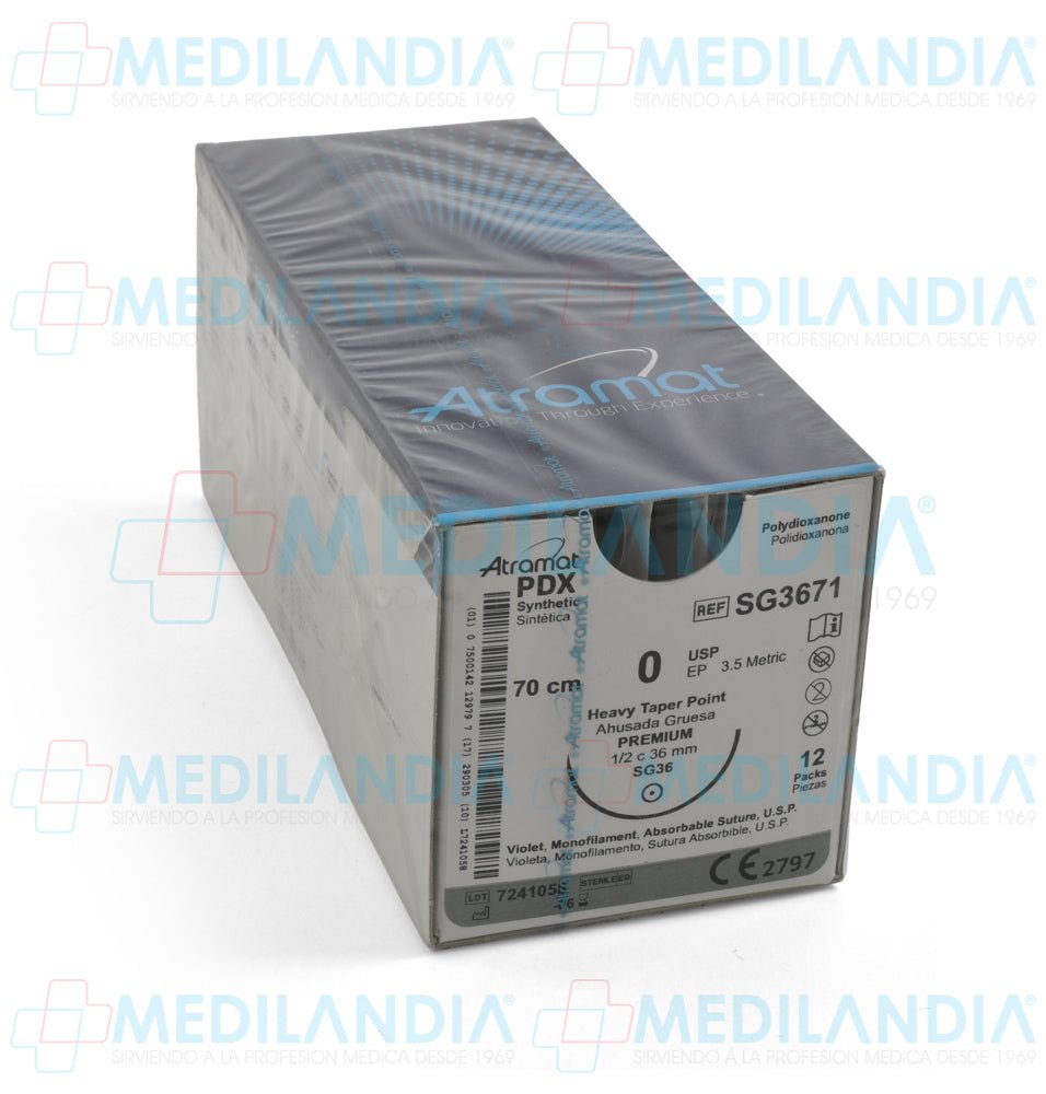 Atramat SG3671 PDX polidioxanona violeta USP 0, 70 cm, aguja SG-36 de 36 mm