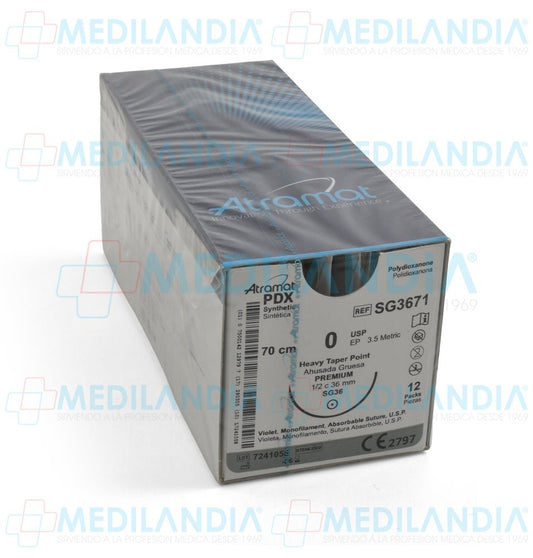 Atramat SG3671 PDX polidioxanona violeta USP 0, 70 cm, aguja SG-36 de 36 mm
